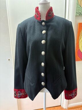 Double D Ranch Black Wool Jacket with Red Embroidered Collar & Cuffs